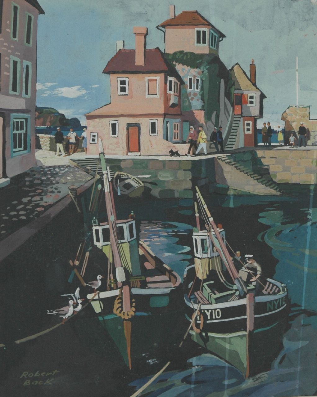 Back R.T. | Robert Trenaman Back, Vissersschepen in de haven van Mevagissey, Cornwall, gouache op papier 32,0 x 25,8 cm, gesigneerd linksonder Back R.T. | Robert Trenaman Back, Vissersschepen in de haven van Mevagissey, Cornwall, gouache op papier 32,0 x 25,8 cm, gesigneerd linksonder