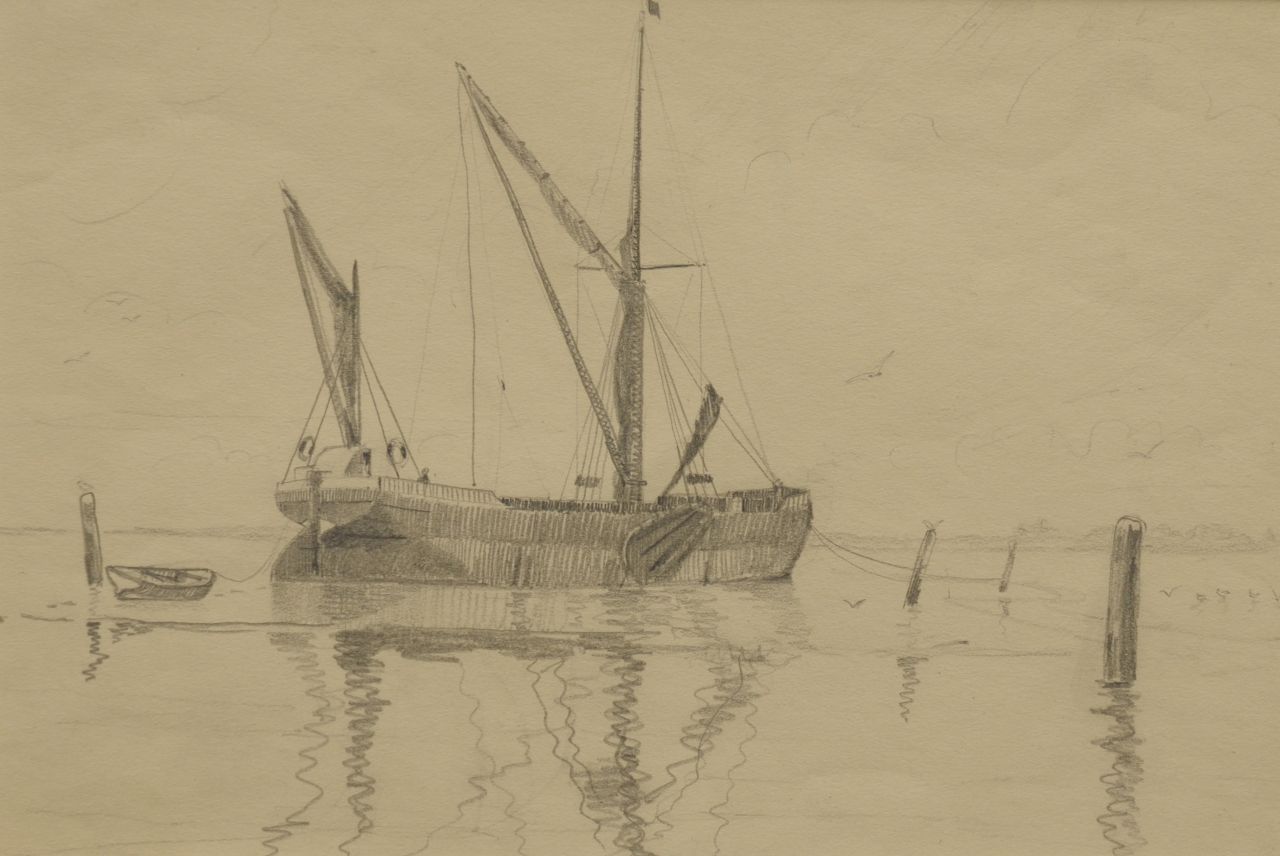 Back R.T. | Robert Trenaman Back, Afgemeerde 'Thames barge', potlood op papier 25,3 x 35,7 cm, gesigneerd verso Back R.T. | Robert Trenaman Back, Afgemeerde 'Thames barge', potlood op papier 25,3 x 35,7 cm, gesigneerd verso