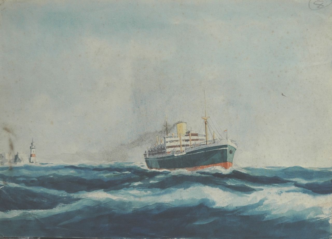 Back R.T. | Robert Trenaman Back, Het stoomschip Moreton Bay voor de kust, aquarel op papier 21,3 x 29,7 cm, gesigneerd verso Back R.T. | Robert Trenaman Back, Het stoomschip Moreton Bay voor de kust, aquarel op papier 21,3 x 29,7 cm, gesigneerd verso