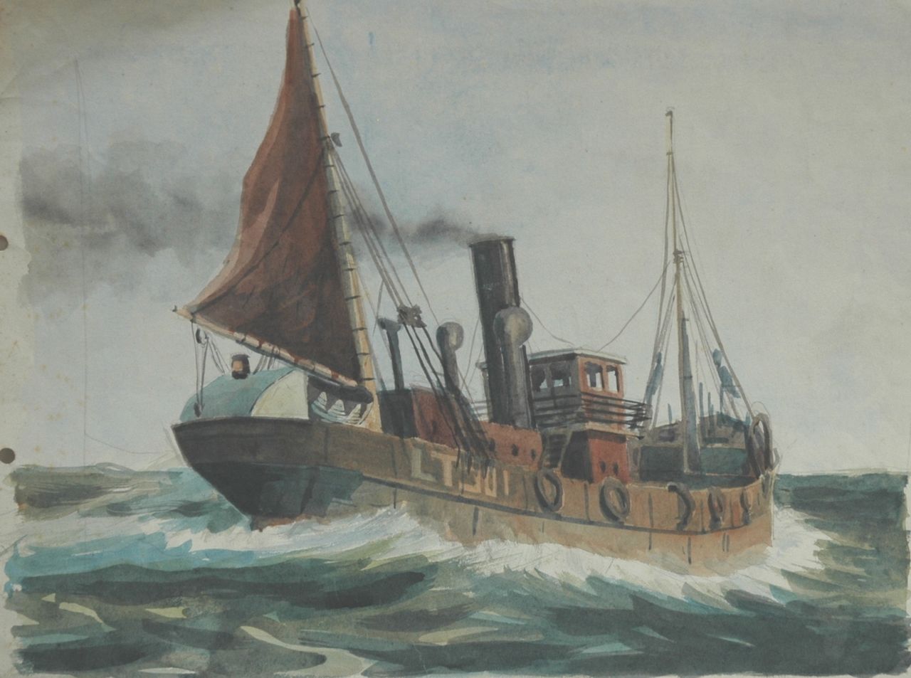 Back R.T. | Robert Trenaman Back, Drifter op zee, aquarel op papier 27,5 x 37,7 cm, gesigneerd rechtsonder Back R.T. | Robert Trenaman Back, Drifter op zee, aquarel op papier 27,5 x 37,7 cm, gesigneerd rechtsonder