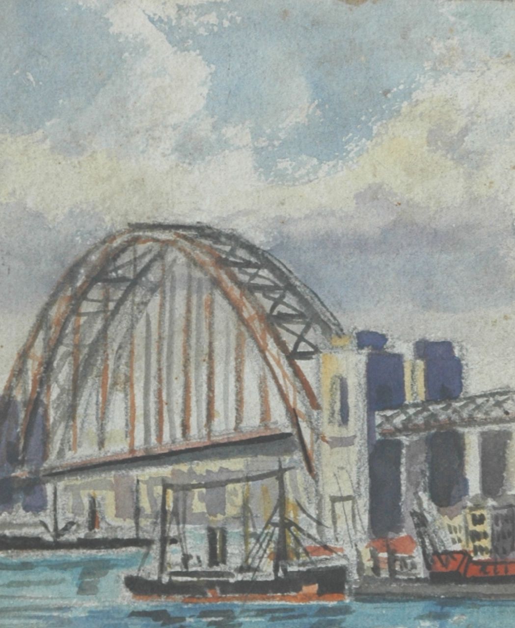 Back R.T. | Robert Trenaman Back, Scheepsverkeer bij de Sydney Harbour Bridge, Sydney, Australië, potlood en aquarel op papier 13,3 x 11,2 cm Back R.T. | Robert Trenaman Back, Scheepsverkeer bij de Sydney Harbour Bridge, Sydney, Australië, potlood en aquarel op papier 13,3 x 11,2 cm