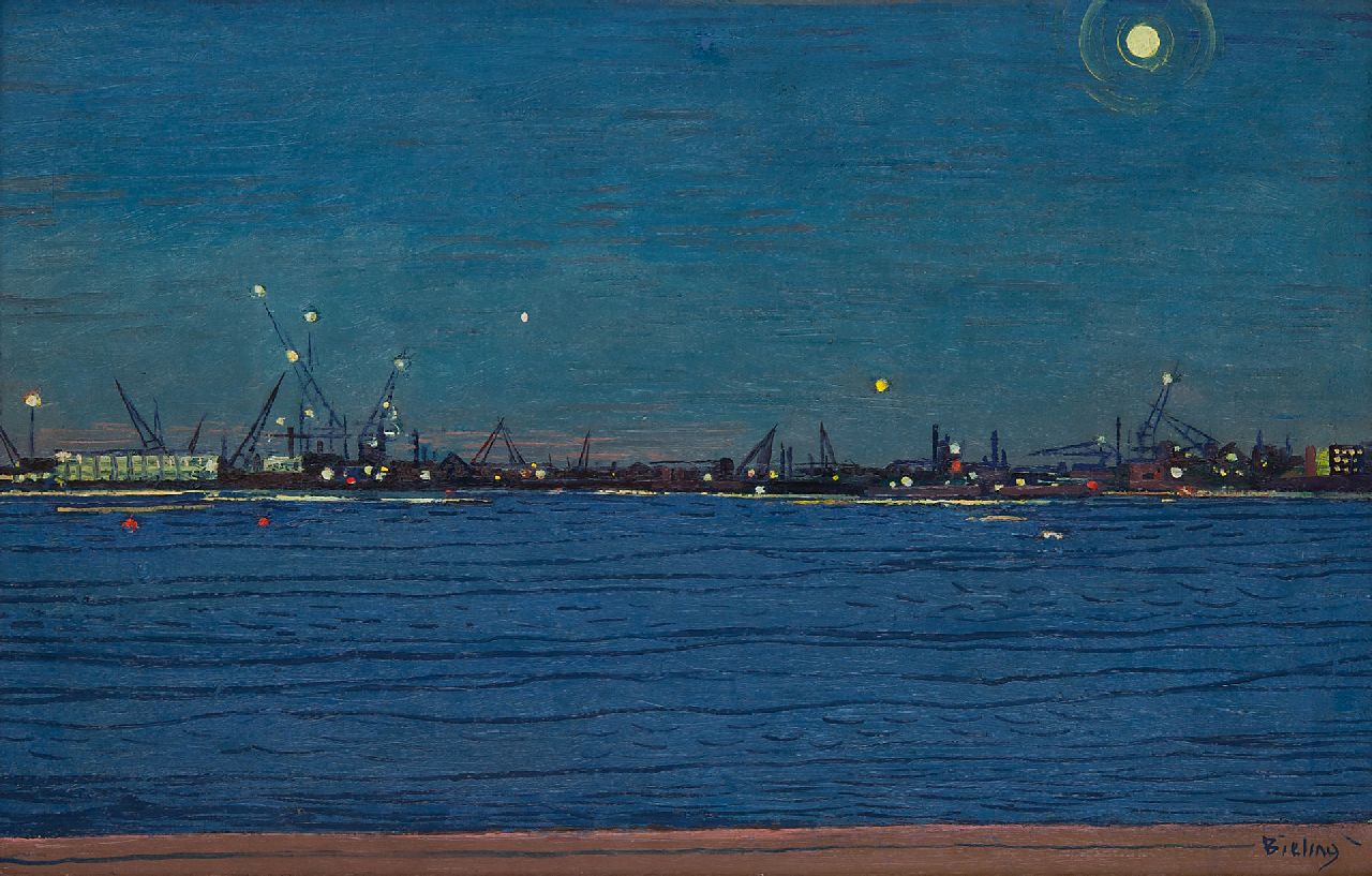 Bieling H.F. | Hermann Friederich 'Herman' Bieling, Maas bij nacht, olieverf op doek 38,4 x 60,1 cm, gesigneerd rechtsonder Bieling H.F. | Hermann Friederich 'Herman' Bieling, Maas bij nacht, olieverf op doek 38,4 x 60,1 cm, gesigneerd rechtsonder