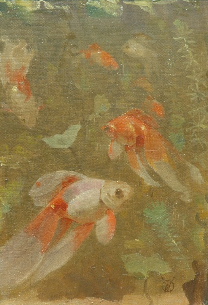 Dijsselhof G.W. | Gerrit Willem Dijsselhof, Sluierstaarten, olieverf op doek op board 24,3 x 16,9 cm, gesigneerd rechtsonder met monogram Dijsselhof G.W. | Gerrit Willem Dijsselhof, Sluierstaarten, olieverf op doek op board 24,3 x 16,9 cm, gesigneerd rechtsonder met monogram