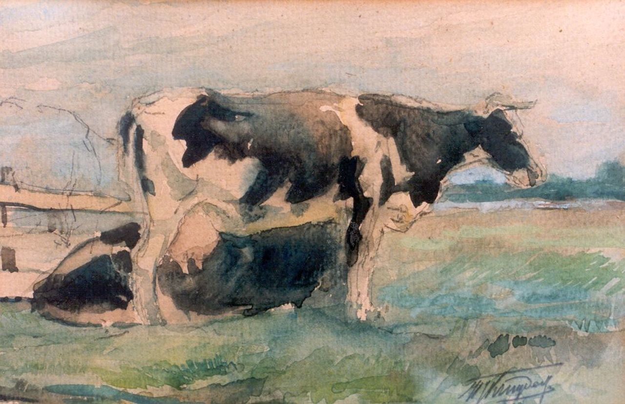 Kruyder H.J. | 'Herman' Justus Kruyder, Melkvee in de wei, aquarel op papier 14,0 x 21,0 cm, gesigneerd rechtsonder Kruyder H.J. | 'Herman' Justus Kruyder, Melkvee in de wei, aquarel op papier 14,0 x 21,0 cm, gesigneerd rechtsonder