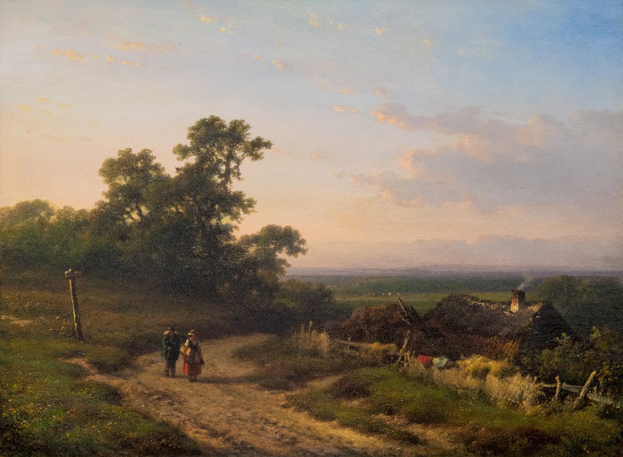 Kleijn L.J. | Lodewijk Johannes Kleijn, Panoramisch zomerlandschap met boerenvolk (alleen tezamen met 9792), olieverf op paneel 34,5 x 46,7 cm, gesigneerd rechtsonder Kleijn L.J. | Lodewijk Johannes Kleijn, Panoramisch zomerlandschap met boerenvolk (alleen tezamen met 9792), olieverf op paneel 34,5 x 46,7 cm, gesigneerd rechtsonder