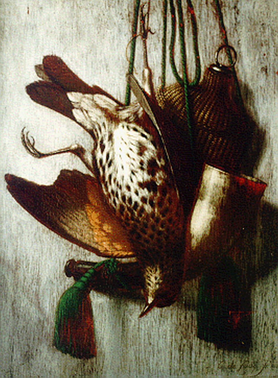 Cocq C. de | Cornelis de Cocq, Jachtstilleven, olieverf op paneel 31,6 x 25,1 cm, gesigneerd rechtsonder en gedateerd 1886