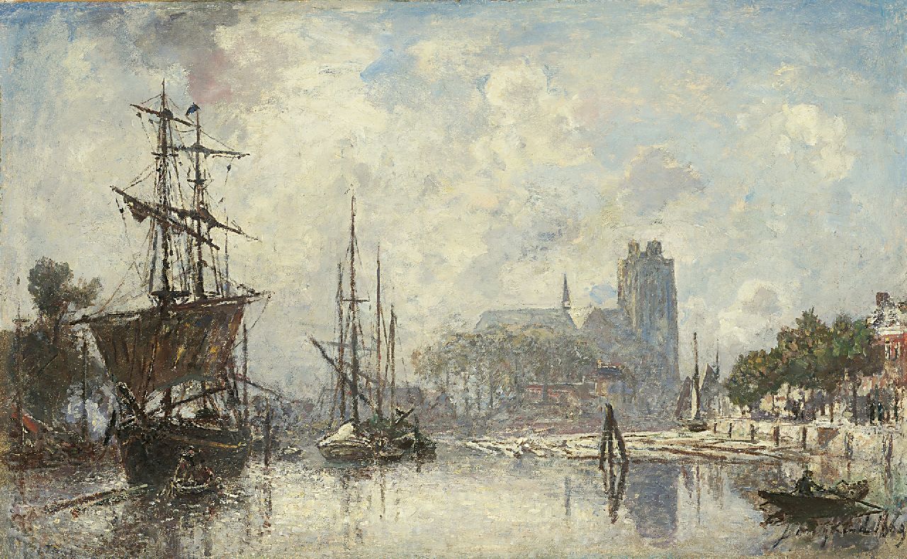 Jongkind J.B. | Johan Barthold Jongkind, De haven van Dordrecht bij ochtendgloren, olieverf op doek 40,7 x 65,2 cm, gesigneerd rechtsonder en gedateerd 1869 Jongkind J.B. | Johan Barthold Jongkind, De haven van Dordrecht bij ochtendgloren, olieverf op doek 40,7 x 65,2 cm, gesigneerd rechtsonder en gedateerd 1869