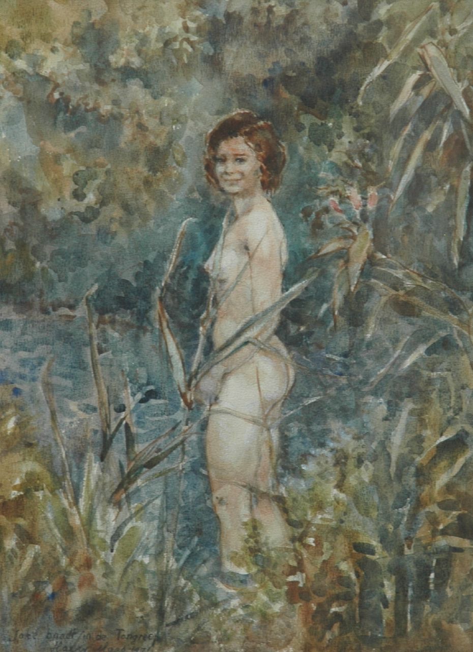 Maas H.F.H.  | Henri Frans Hubert 'Harry' Maas, Joke baadt in de Tongelreep, aquarel op papier 54,0 x 39,5 cm, gesigneerd linksonder en gedateerd 1971