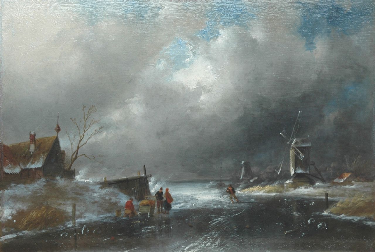 Leickert C.H.J. | 'Charles' Henri Joseph Leickert, Winterse storm op komst, olieverf op paneel 28,1 x 41,3 cm, gesigneerd rechtsonder Leickert C.H.J. | 'Charles' Henri Joseph Leickert, Winterse storm op komst, olieverf op paneel 28,1 x 41,3 cm, gesigneerd rechtsonder
