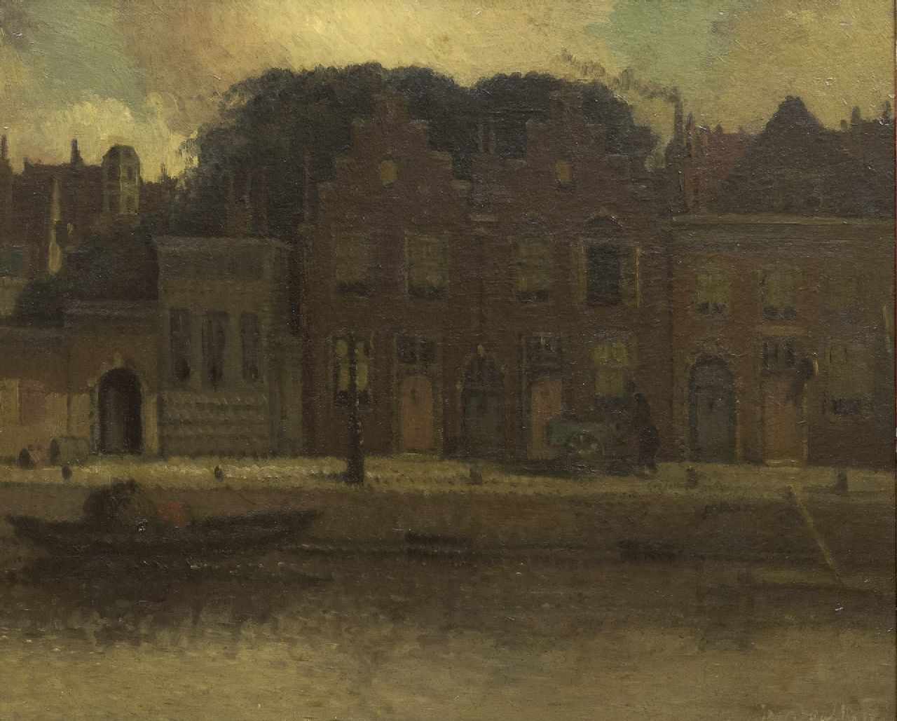 Daalhoff H.A. van | Hermanus Antonius 'Henri' van Daalhoff | Schilderijen te koop aangeboden | Huizen langs de kade, olieverf op paneel 37,7 x 46,0 cm, gesigneerd rechtsonder Daalhoff H.A. van | Hermanus Antonius 'Henri' van Daalhoff | Schilderijen te koop aangeboden | Huizen langs de kade, olieverf op paneel 37,7 x 46,0 cm, gesigneerd rechtsonder