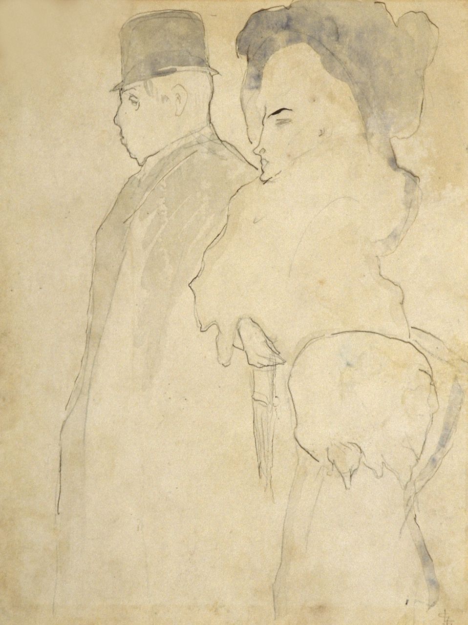 Gestel L. | Leendert 'Leo' Gestel, Wandelend paar, pen en aquarel op papier 26,5 x 20,0 cm, gesigneerd rechtsonder met monogram Gestel L. | Leendert 'Leo' Gestel, Wandelend paar, pen en aquarel op papier 26,5 x 20,0 cm, gesigneerd rechtsonder met monogram