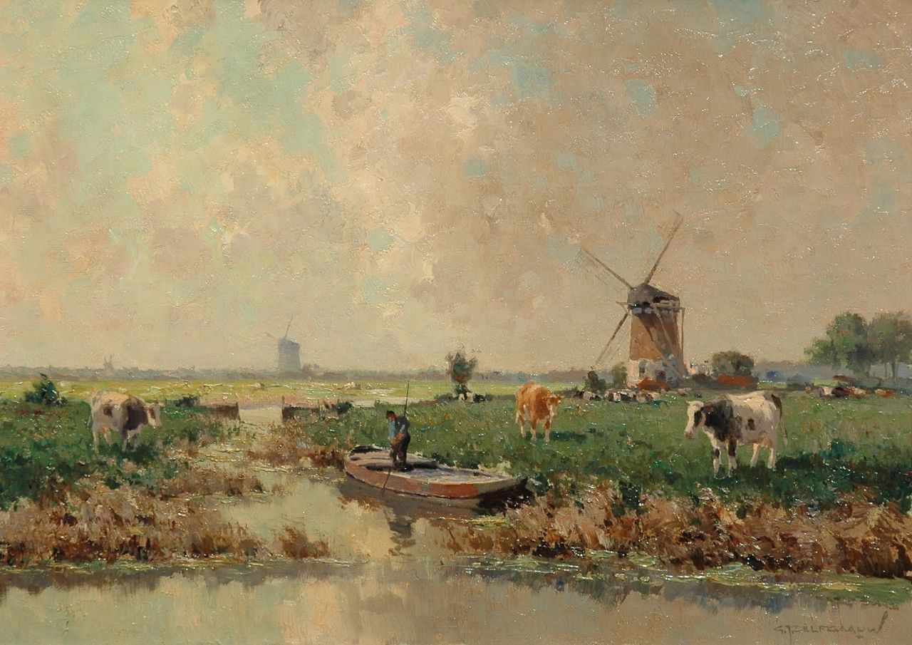 Delfgaauw G.J.  | Gerardus Johannes 'Gerard' Delfgaauw, Punterende boer in een polderlandschap, olieverf op doek 50,0 x 70,4 cm, gesigneerd rechtsonder