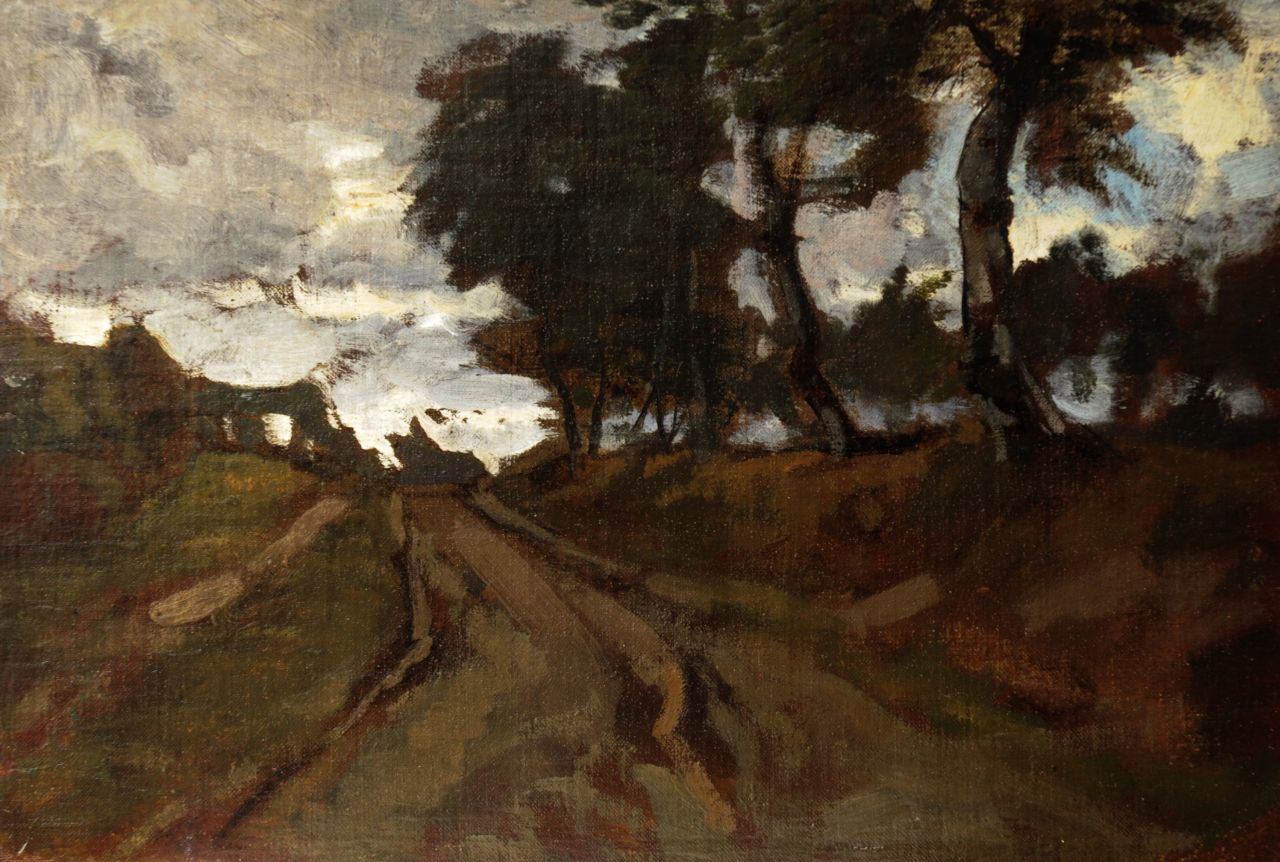 Frankfort E. | Eduard Frankfort, Zandweg tussen bomen, olieverf op doek op board 24,1 x 35,4 cm Frankfort E. | Eduard Frankfort, Zandweg tussen bomen, olieverf op doek op board 24,1 x 35,4 cm