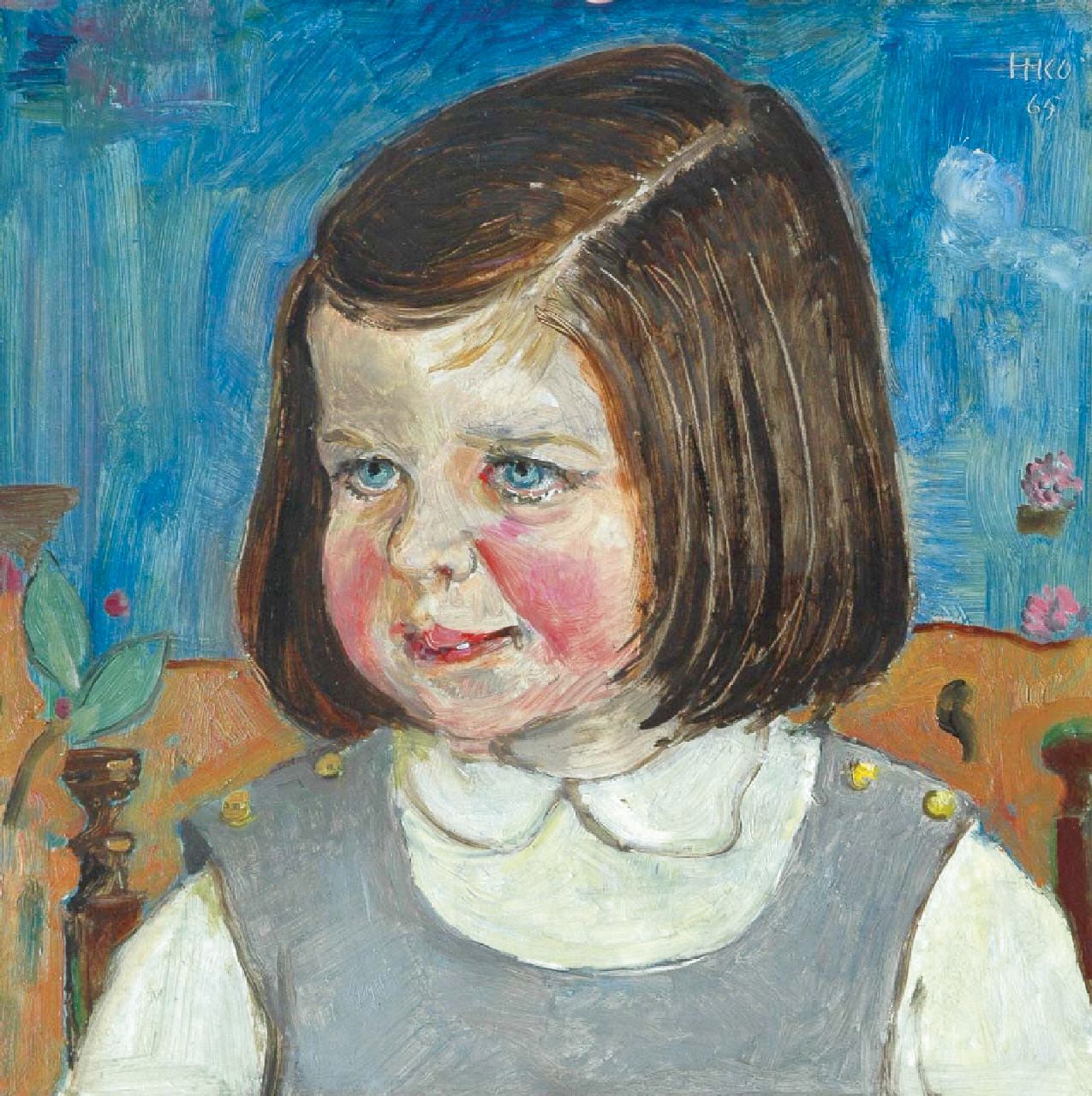 Kamerlingh Onnes H.H.  | 'Harm' Henrick Kamerlingh Onnes, Portret van Sandra Croockewit, olieverf op board 29,6 x 29,3 cm, gesigneerd rechtsboven met monogram en gedateerd 65