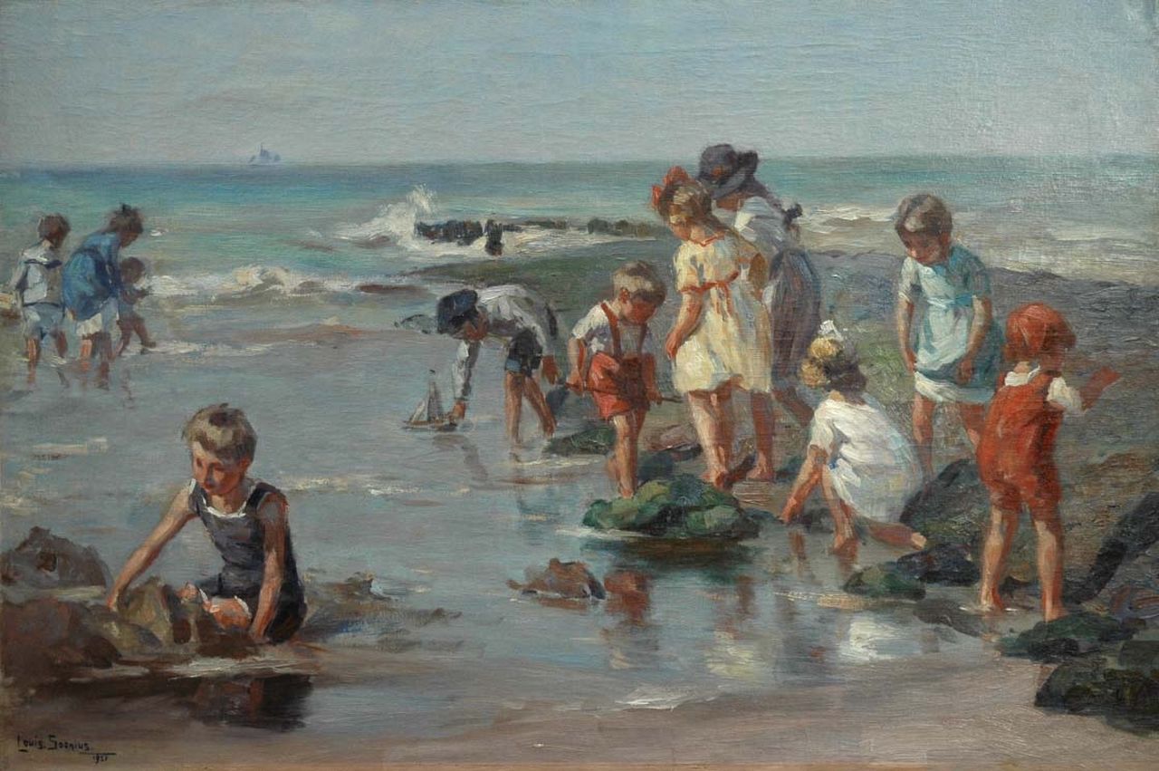 Soonius L. | Lodewijk 'Louis' Soonius, Spelen op het strand, olieverf op doek 60,0 x 91,0 cm, gesigneerd linksonder en gedateerd 1921 Soonius L. | Lodewijk 'Louis' Soonius, Spelen op het strand, olieverf op doek 60,0 x 91,0 cm, gesigneerd linksonder en gedateerd 1921