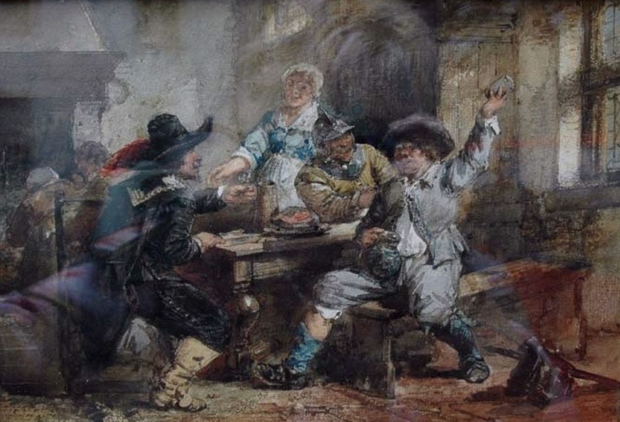 Kate H.F.C. ten | 'Herman' Frederik Carel ten Kate, Drinkers in een herberg, aquarel op papier, gesigneerd linksonder