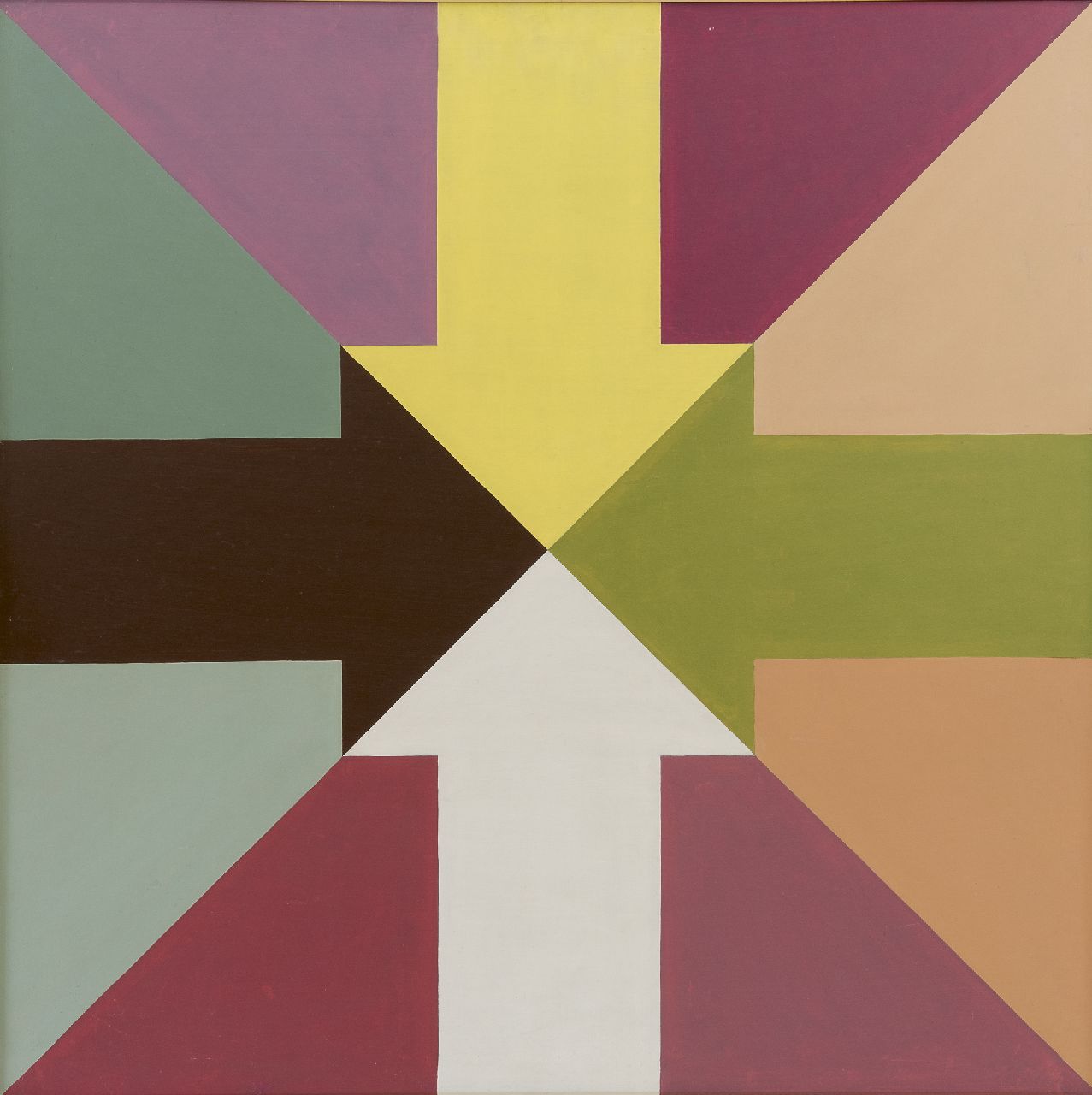 Stiphout T.G.W. | Theodorus Gerardus Wilhelmus 'Theo' Stiphout, 4 pijlen, olieverf op board 60,3 x 60,3 cm, gesigneerd verso en verso gedateerd '76 Stiphout T.G.W. | Theodorus Gerardus Wilhelmus 'Theo' Stiphout, 4 pijlen, olieverf op board 60,3 x 60,3 cm, gesigneerd verso en verso gedateerd '76