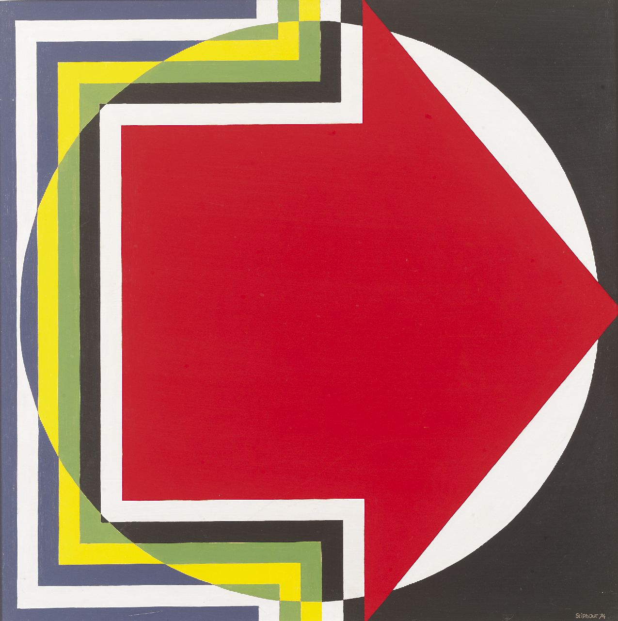 Stiphout T.G.W. | Theodorus Gerardus Wilhelmus 'Theo' Stiphout, Kompositie IV, olieverf op board 60,9 x 60,9 cm, gesigneerd rechtsonder en gedateerd '74 Stiphout T.G.W. | Theodorus Gerardus Wilhelmus 'Theo' Stiphout, Kompositie IV, olieverf op board 60,9 x 60,9 cm, gesigneerd rechtsonder en gedateerd '74