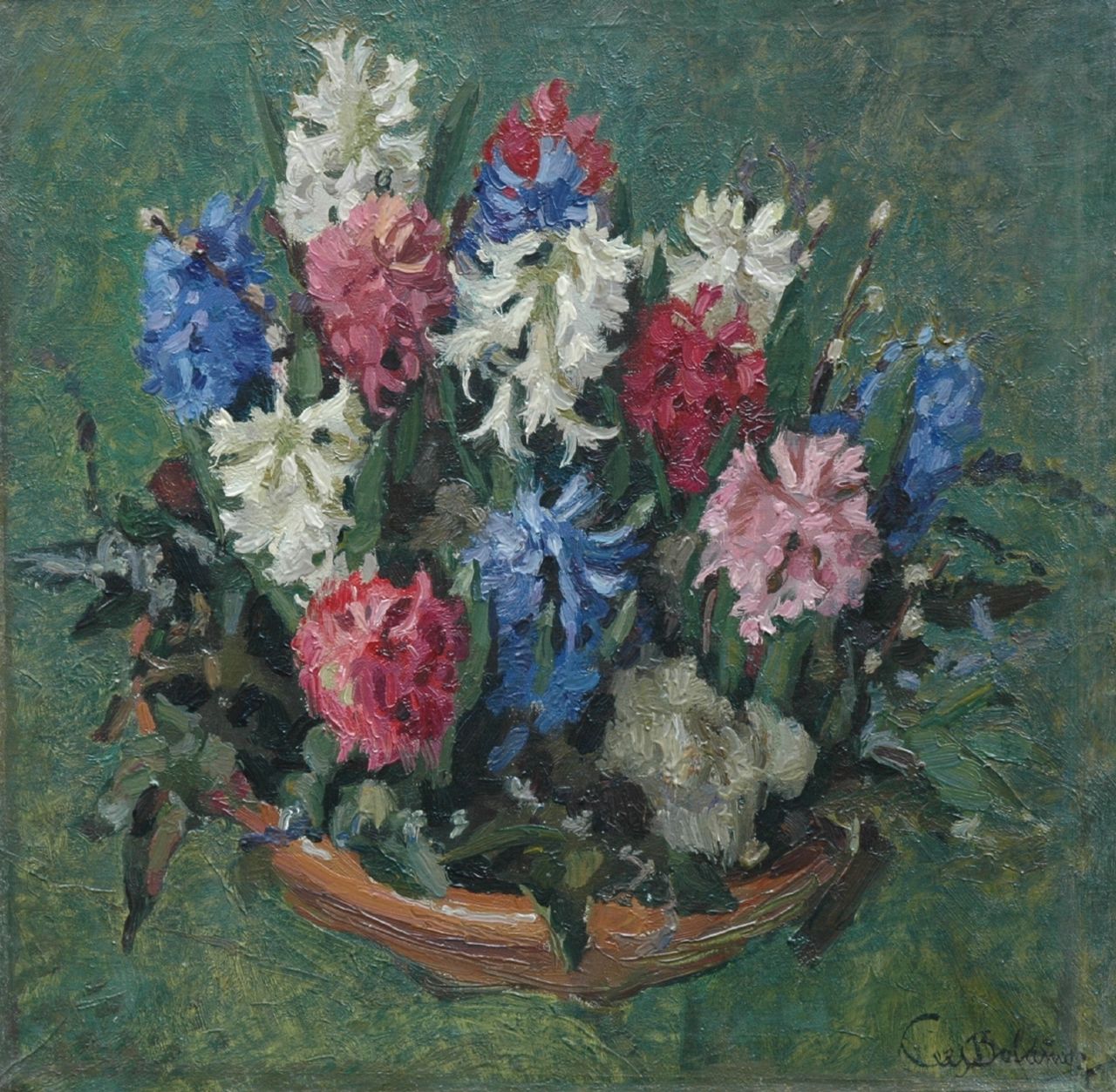 Bolding C. | Cornelis 'Cees' Bolding, Hyacinthen, olieverf op doek 57,0 x 57,5 cm, gesigneerd rechtsonder Bolding C. | Cornelis 'Cees' Bolding, Hyacinthen, olieverf op doek 57,0 x 57,5 cm, gesigneerd rechtsonder