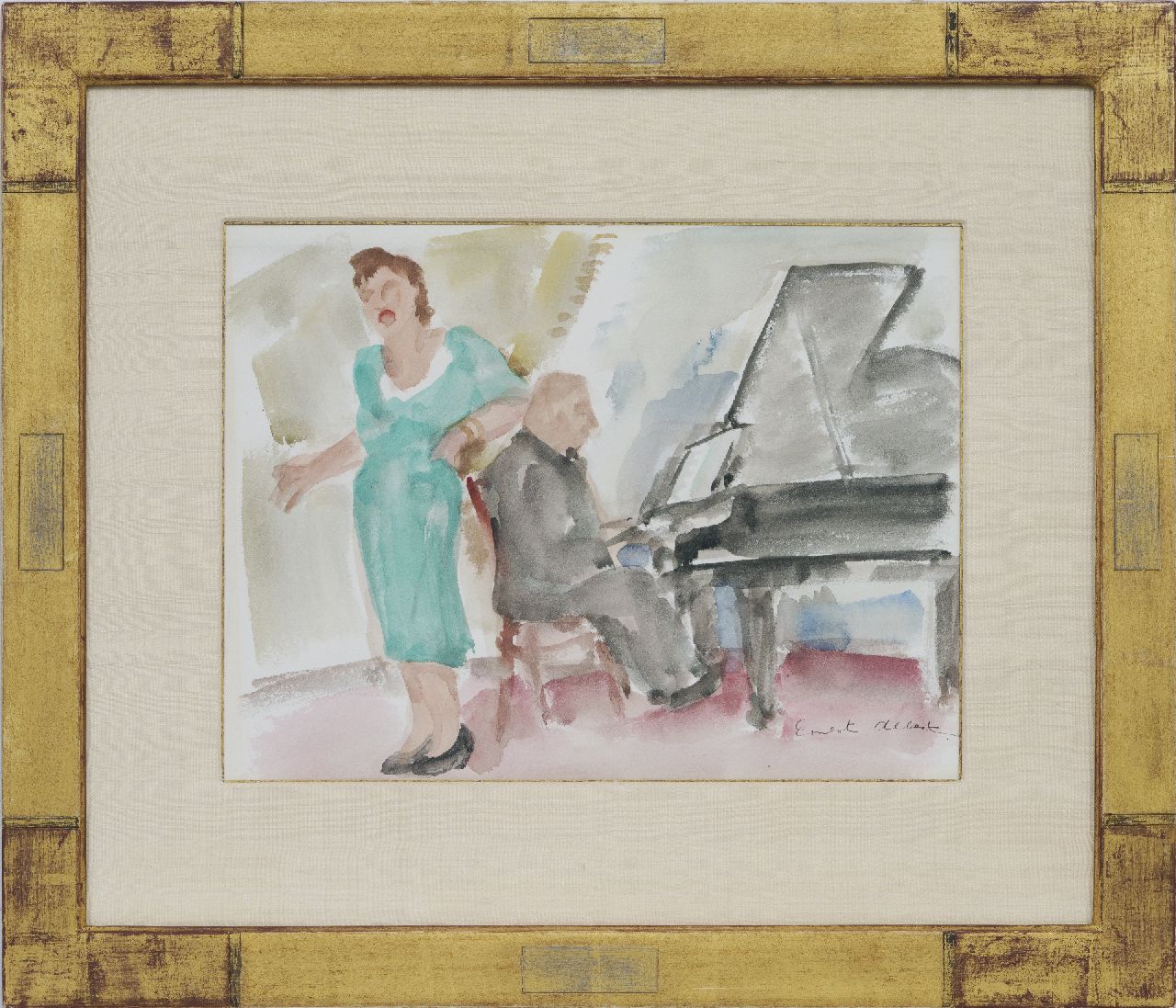 Albert E. | Ernest Albert | Aquarellen en tekeningen te koop aangeboden | Het recital, aquarel op papier 26,0 x 34,5 cm, gesigneerd rechtsonder Albert E. | Ernest Albert | Aquarellen en tekeningen te koop aangeboden | Het recital, aquarel op papier 26,0 x 34,5 cm, gesigneerd rechtsonder