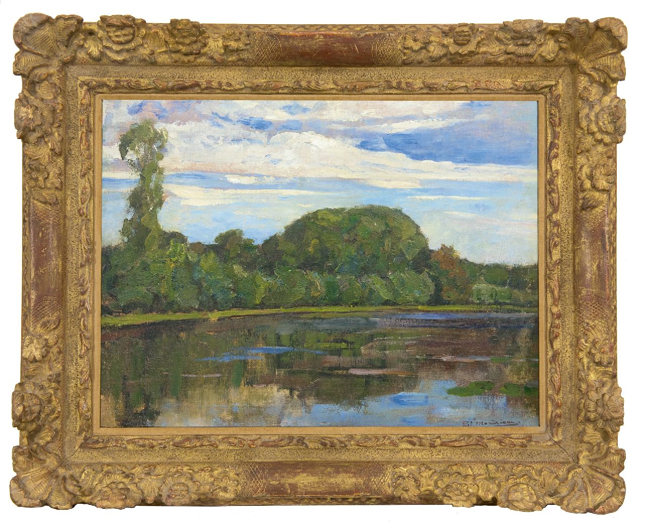 Mondriaan P.C.  | Pieter Cornelis 'Piet' Mondriaan, Boerderij Geinrust achter bomenrij aan het Gein; met 'geïsoleerde boom', olieverf op doek 47,7 x 63,8 cm, gesigneerd rechtsonder en te dateren ca. 1905-1906