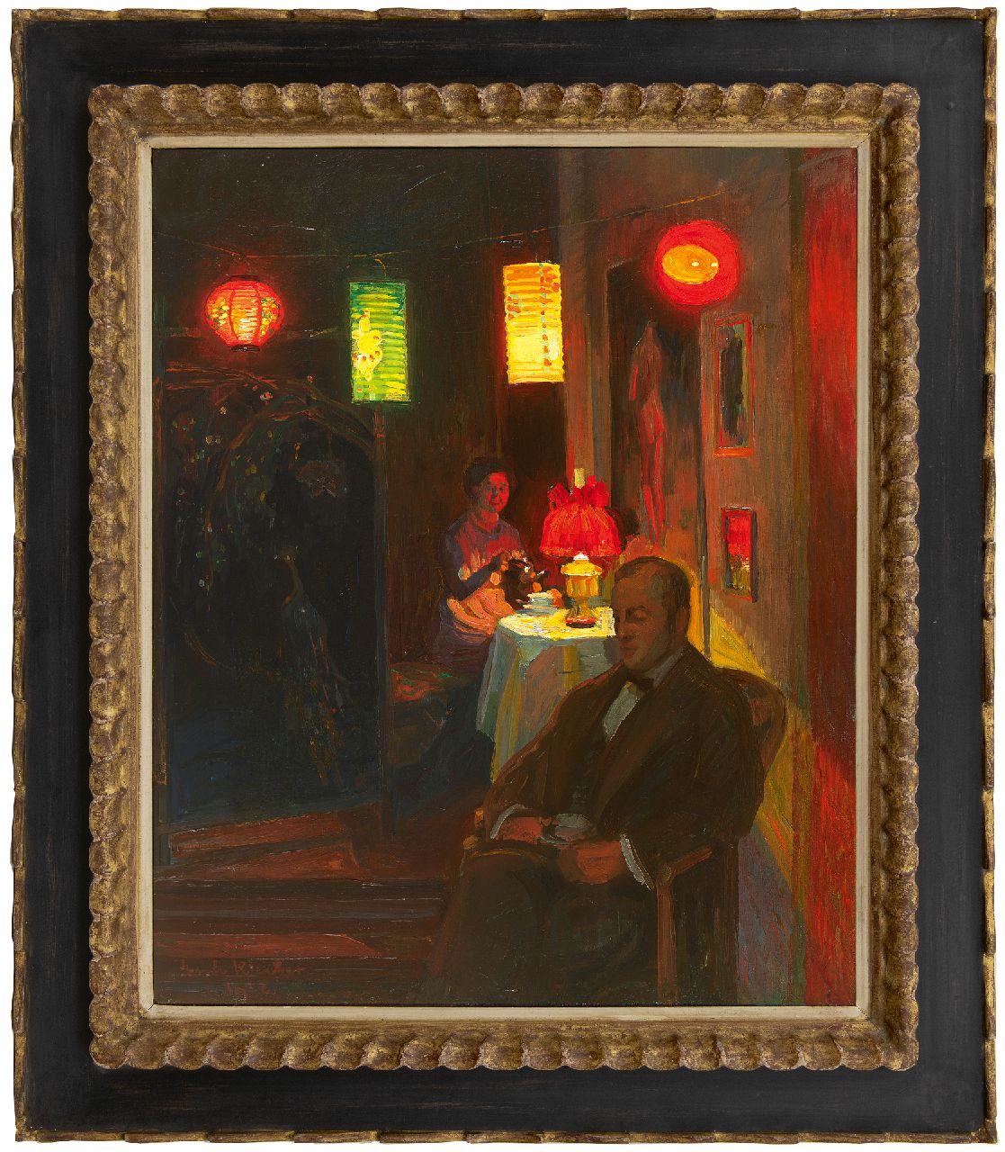 Kleiber E. | Erich Kleiber | Schilderijen te koop aangeboden | Avondlijk theeuurtje bij lampionlicht, olieverf op doek 68,0 x 55,0 cm, gesigneerd linksonder en gedateerd 1912 Kleiber E. | Erich Kleiber | Schilderijen te koop aangeboden | Avondlijk theeuurtje bij lampionlicht, olieverf op doek 68,0 x 55,0 cm, gesigneerd linksonder en gedateerd 1912