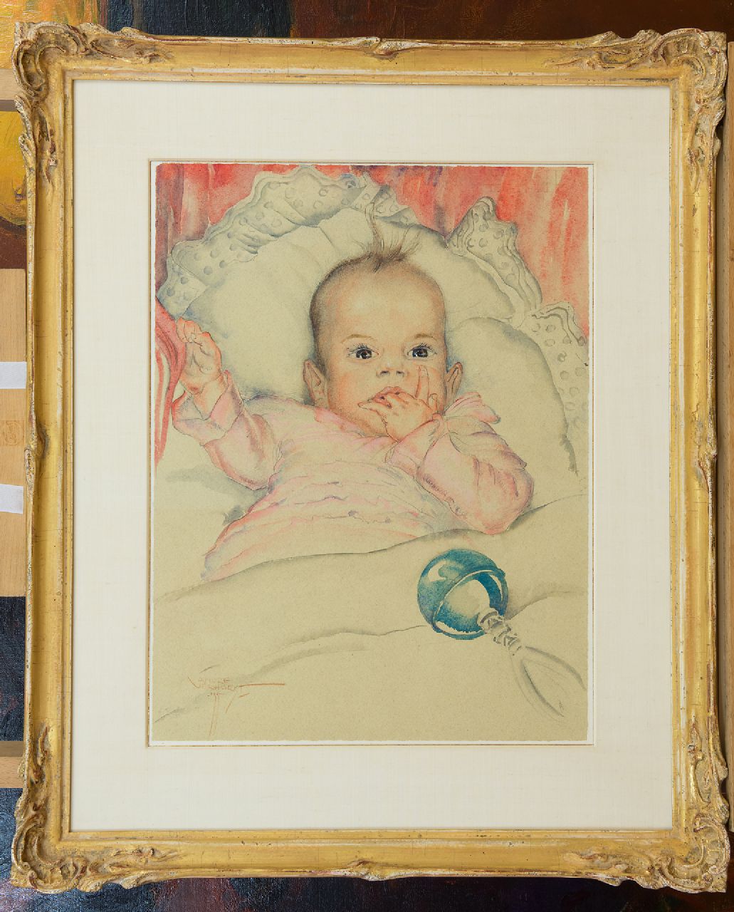 Verhorst A.J.  | Andreas Jacobus 'André J.' Verhorst | Aquarellen en tekeningen te koop aangeboden | Babyportret van Emmie Reijnders, potlood en aquarel op papier 44,5 x 33,5 cm, gesigneerd linksonder en gedateerd '35