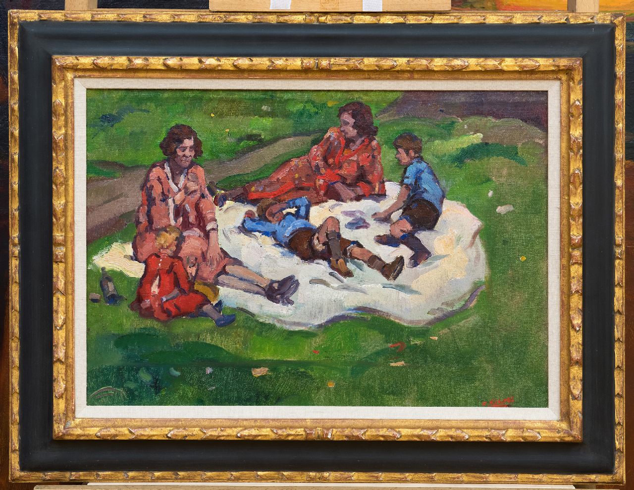 Noltee B.C. | Bernardus Cornelis 'Cor' Noltee, Zomerse picknick, olieverf op doek 34,5 x 49,0 cm, gesigneerd rechtsonder Noltee B.C. | Bernardus Cornelis 'Cor' Noltee, Zomerse picknick, olieverf op doek 34,5 x 49,0 cm, gesigneerd rechtsonder