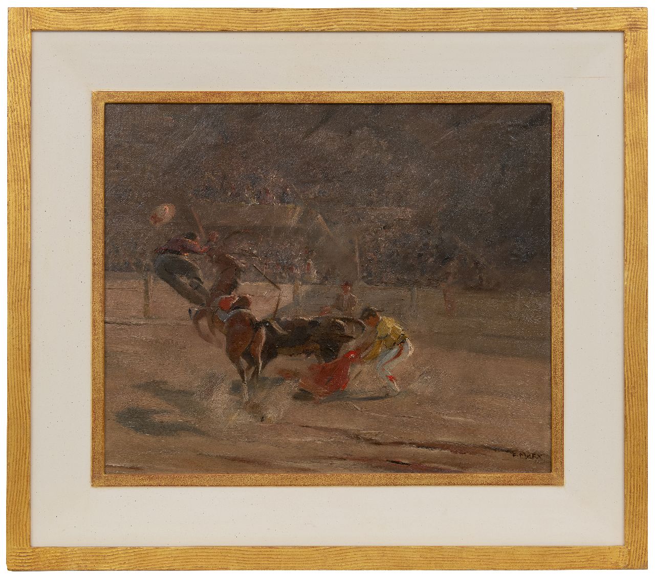 Marx F. | Franz Marx | Schilderijen te koop aangeboden | Het stierengevecht, olieverf op doek 50,4 x 60,5 cm, gesigneerd rechtsonder Marx F. | Franz Marx | Schilderijen te koop aangeboden | Het stierengevecht, olieverf op doek 50,4 x 60,5 cm, gesigneerd rechtsonder