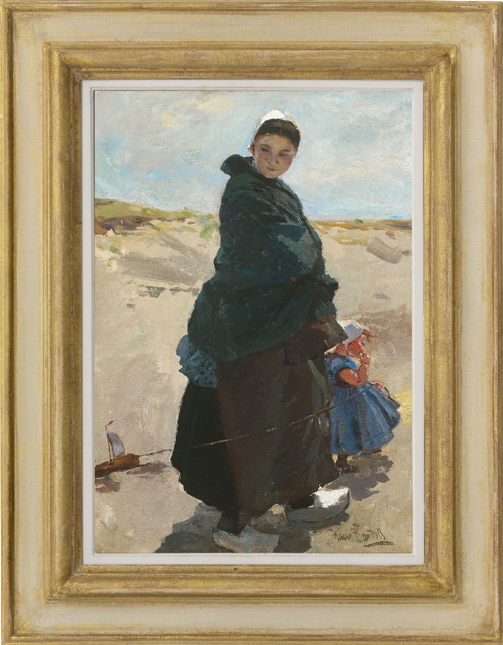 Bartels H. von | Hans von Bartels, Mijmering: vissersvrouw met kind op het strand van Katwijk, olieverf op doek 47,6 x 33,3 cm, gesigneerd rechtsonder Bartels H. von | Hans von Bartels, Mijmering: vissersvrouw met kind op het strand van Katwijk, olieverf op doek 47,6 x 33,3 cm, gesigneerd rechtsonder