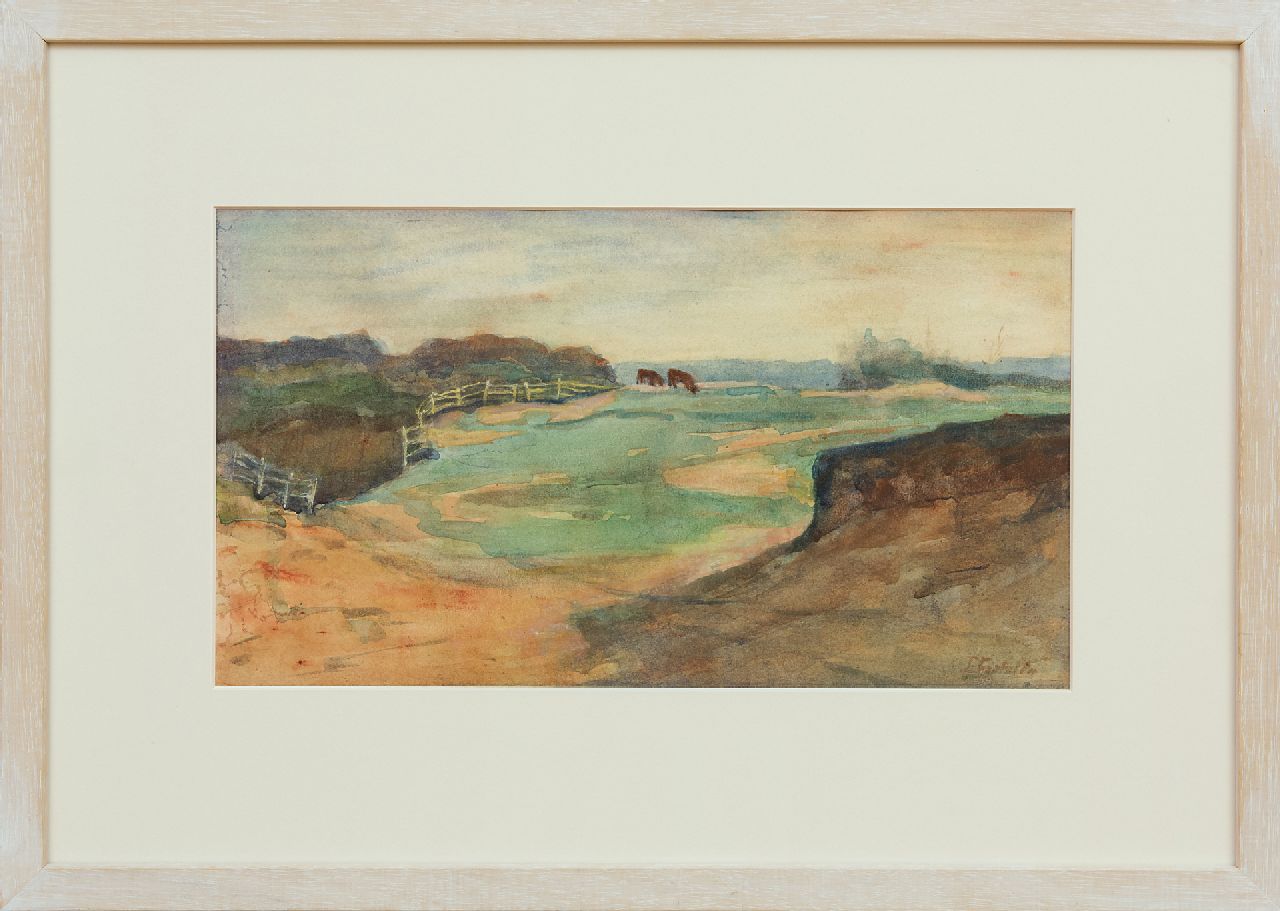 Fritzlin M.C.L.  | Maria Charlotta 'Louise' Fritzlin | Aquarellen en tekeningen te koop aangeboden | De Meent bij Bussum, aquarel op papier 21,8 x 38,3 cm, gesigneerd rechtsonder en te dateren 1907
