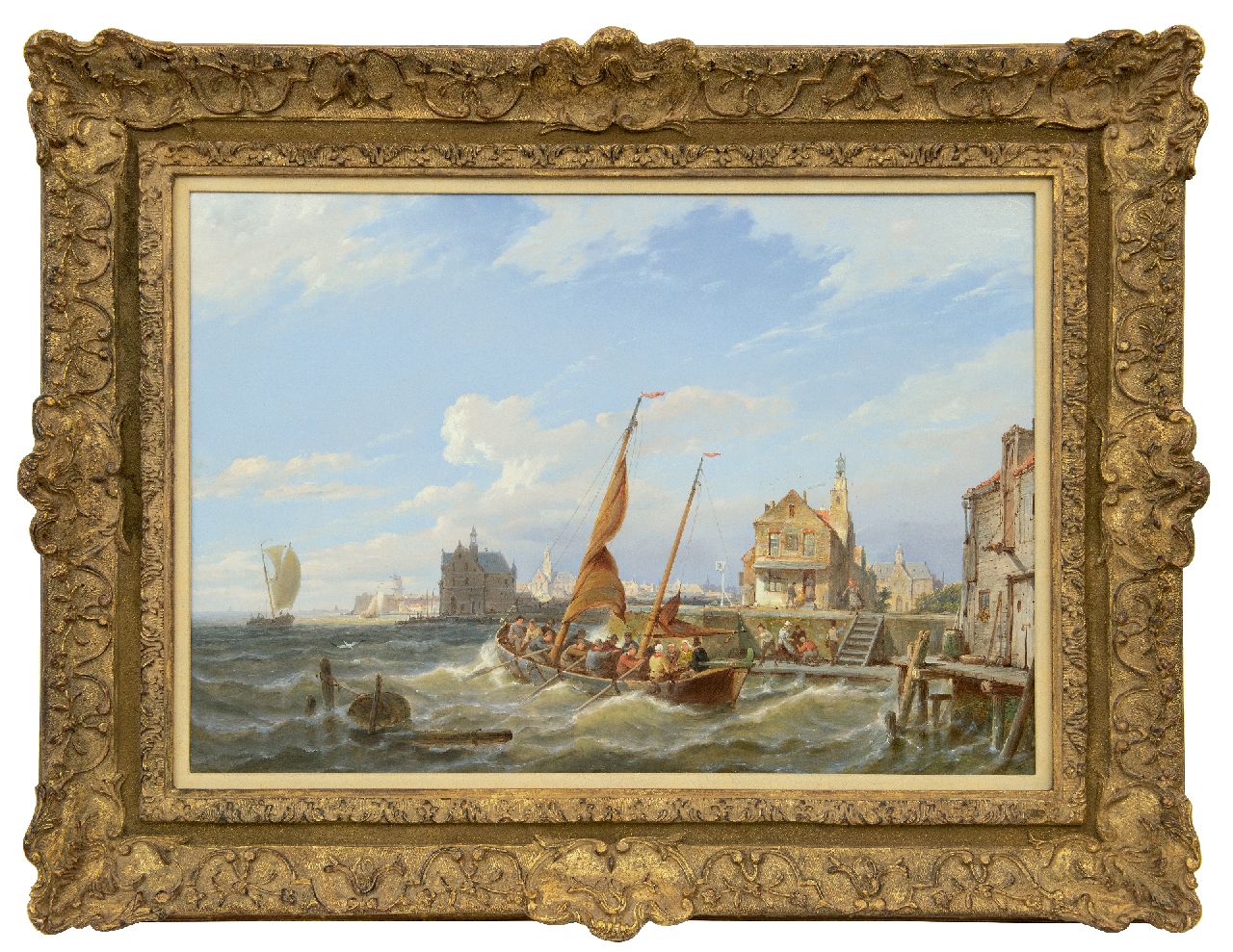 Dommershuijzen P.C. | Pieter Cornelis Dommershuijzen, Vertrekkende veerboot bij ruw weer, olieverf op paneel 42,5 x 61,3 cm, gesigneerd linksonder en gedateerd 1888 Dommershuijzen P.C. | Pieter Cornelis Dommershuijzen, Vertrekkende veerboot bij ruw weer, olieverf op paneel 42,5 x 61,3 cm, gesigneerd linksonder en gedateerd 1888