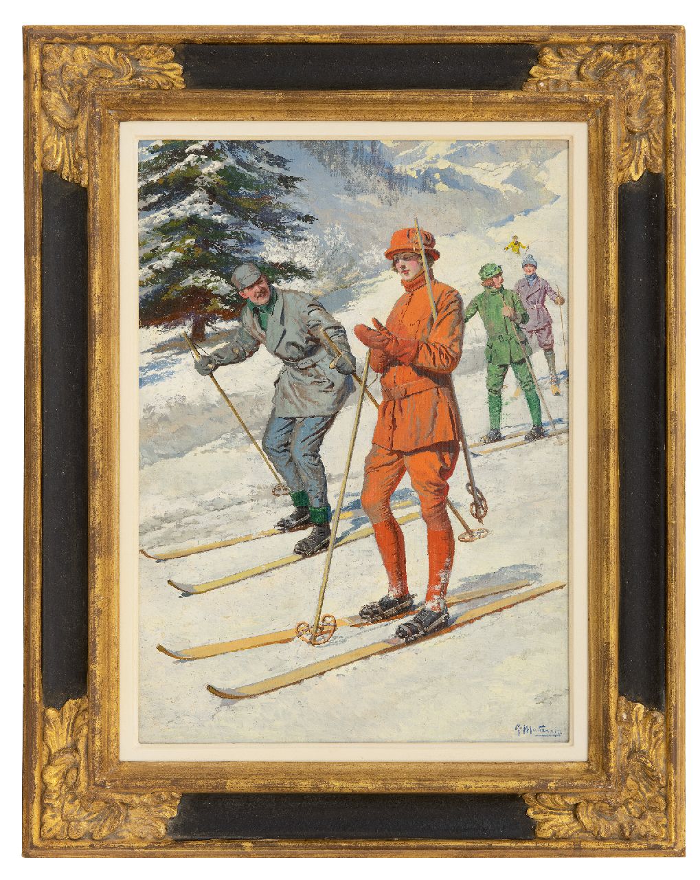 Matania F.  | Fortunino Matania, Klaar voor de skitocht, olieverf op doek op board 40,4 x 29,5 cm, gesigneerd rechtsonder