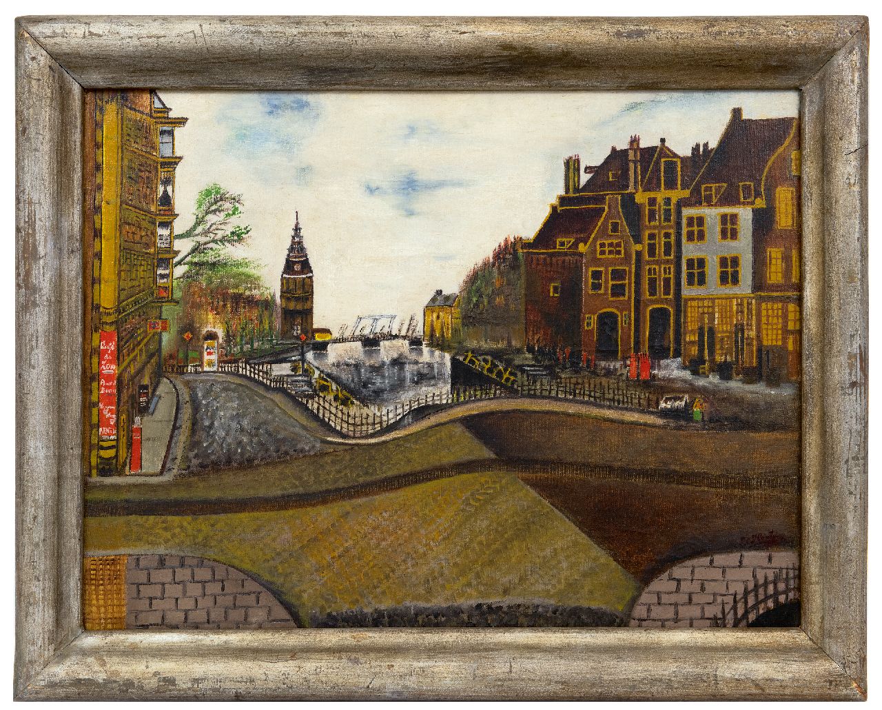 Houtman S.C.  | Sipke Cornelis Houtman | Schilderijen te koop aangeboden | Oude Schans, hoek St. Antoniebreestraat, met de Montelbaanstoren, Amsterdam, olieverf op doek 47,5 x 62,0 cm, gesigneerd rechtsonder en te dateren 1939