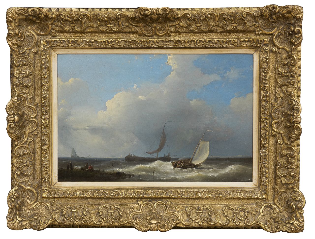 Hulk A. | Abraham Hulk, Laverende platbodems, olieverf op paneel 21,5 x 32,3 cm, gesigneerd linksonder en gedateerd 1849 Hulk A. | Abraham Hulk, Laverende platbodems, olieverf op paneel 21,5 x 32,3 cm, gesigneerd linksonder en gedateerd 1849
