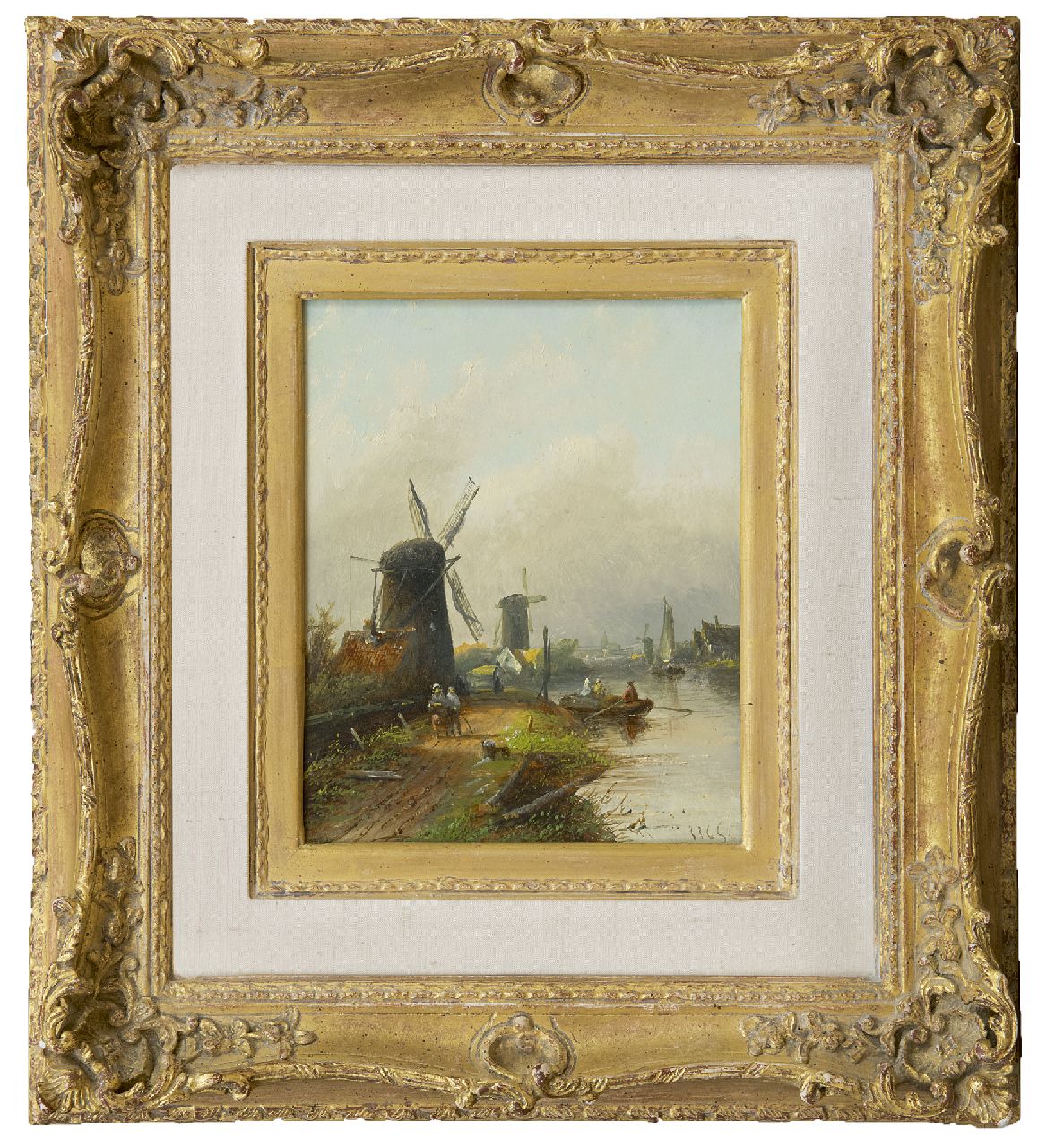 Spohler J.J.C. | Jacob Jan Coenraad Spohler, Riviergezicht met molens, in de zomer, olieverf op paneel 20,4 x 16,0 cm, gesigneerd rechtsonder met initialen Spohler J.J.C. | Jacob Jan Coenraad Spohler, Riviergezicht met molens, in de zomer, olieverf op paneel 20,4 x 16,0 cm, gesigneerd rechtsonder met initialen