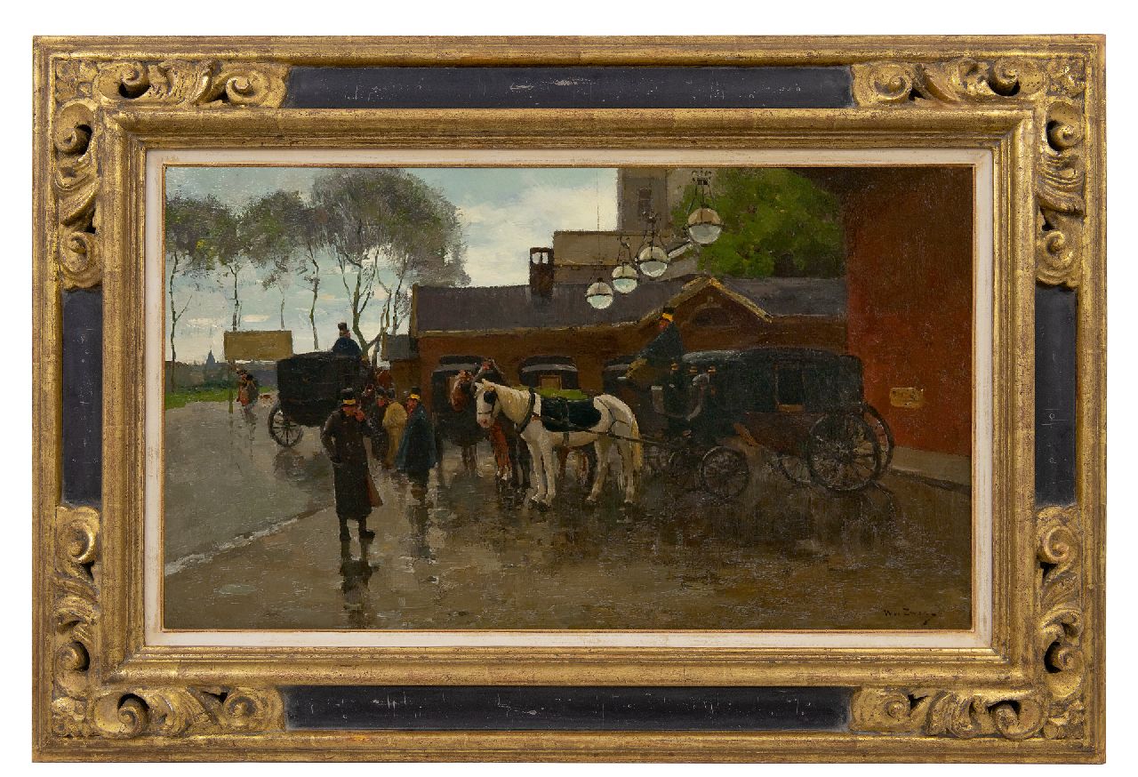 Zwart W.H.P.J. de | Wilhelmus Hendrikus Petrus Johannes 'Willem' de Zwart | Schilderijen te koop aangeboden | Rijtuigen voor station Hollandse Spoor, Den Haag, olieverf op doek 46,4 x 79,9 cm, gesigneerd rechtsonder Zwart W.H.P.J. de | Wilhelmus Hendrikus Petrus Johannes 'Willem' de Zwart | Schilderijen te koop aangeboden | Rijtuigen voor station Hollandse Spoor, Den Haag, olieverf op doek 46,4 x 79,9 cm, gesigneerd rechtsonder