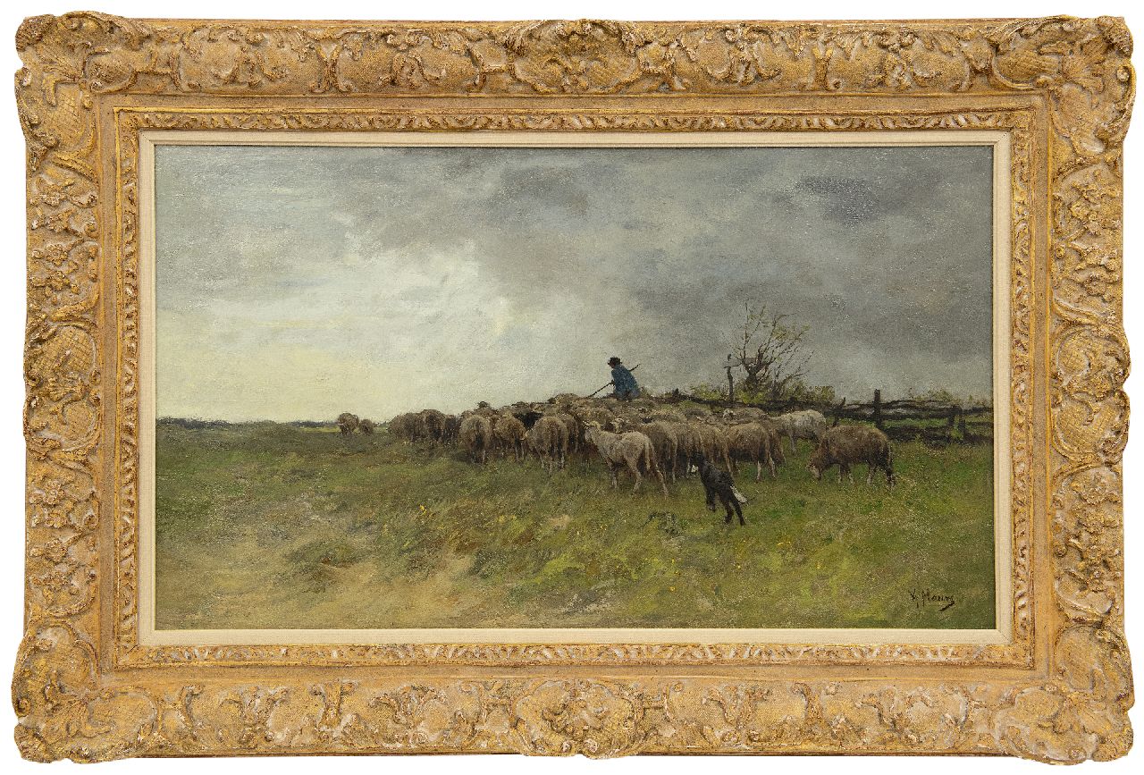 Mauve A. | Anthonij 'Anton' Mauve, Herder met zijn kudde, olieverf op doek 38,6 x 66,5 cm, gesigneerd rechtsonder Mauve A. | Anthonij 'Anton' Mauve, Herder met zijn kudde, olieverf op doek 38,6 x 66,5 cm, gesigneerd rechtsonder