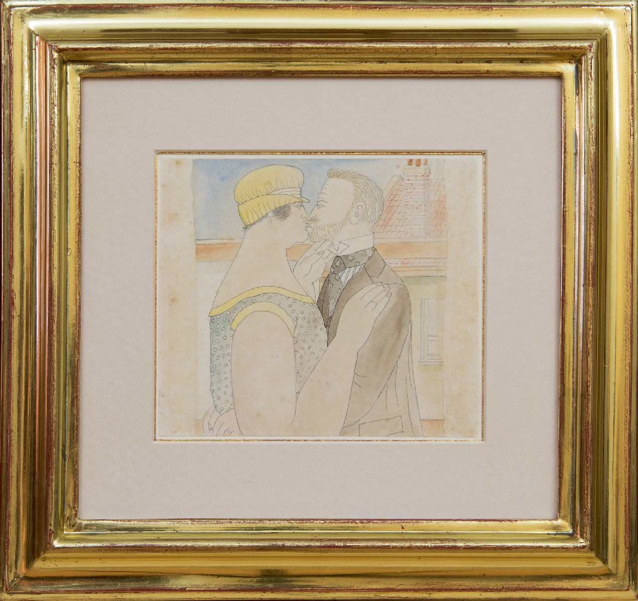 Erfmann F.G. | 'Ferdinand' George Erfmann | Aquarellen en tekeningen te koop aangeboden | Kus op het dak, potlood en aquarel op papier 15,0 x 13,0 cm Erfmann F.G. | 'Ferdinand' George Erfmann | Aquarellen en tekeningen te koop aangeboden | Kus op het dak, potlood en aquarel op papier 15,0 x 13,0 cm