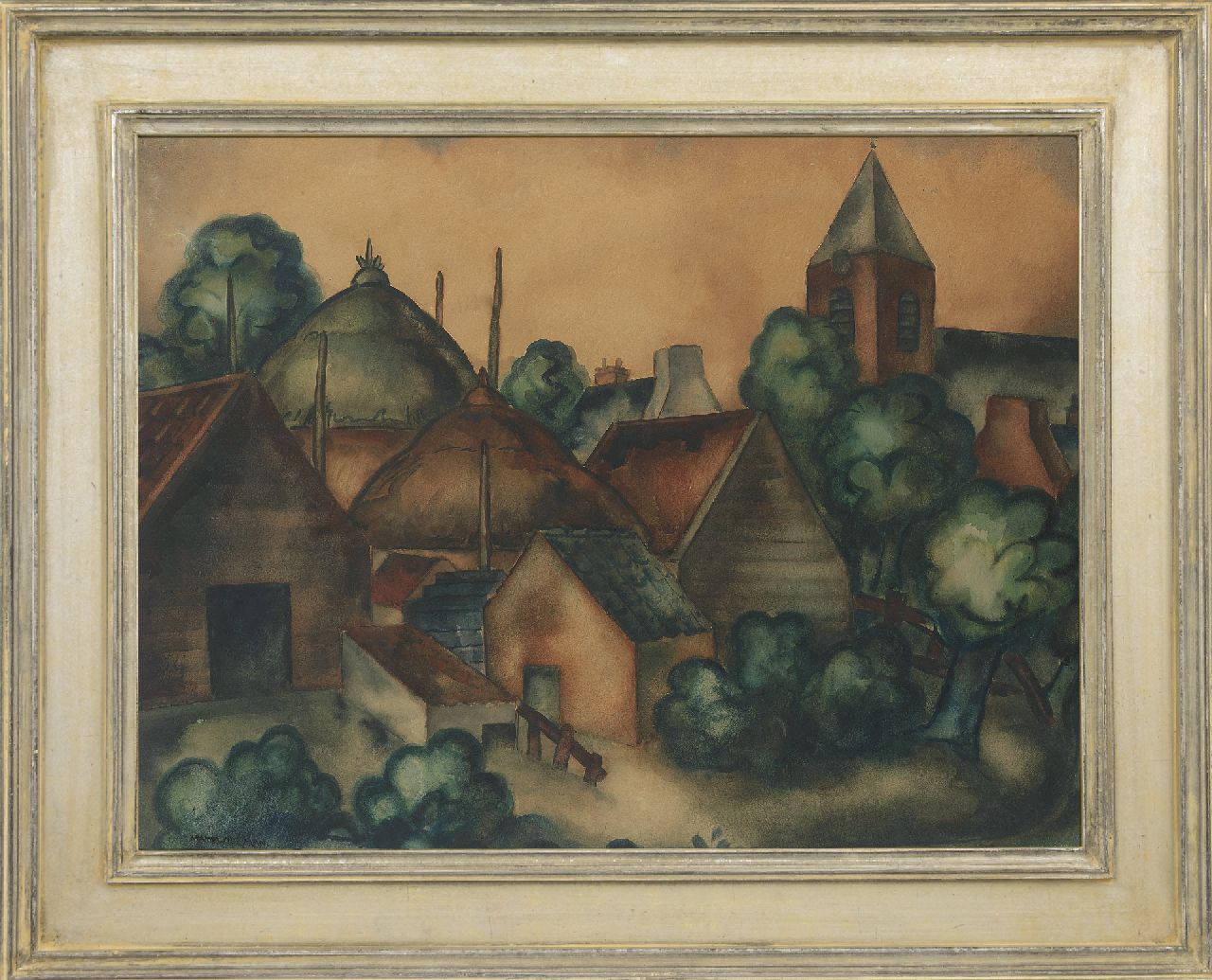 Wiegman M.J.M.  | Mattheus Johannes Marie 'Matthieu' Wiegman | Aquarellen en tekeningen te koop aangeboden | Dorpsgezicht, houtskool en aquarel op papier 68,2 x 90,0 cm, gesigneerd linksonder