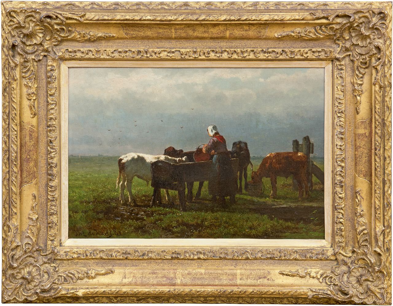 Haas J.H.L. de | Johannes Hubertus Leonardus de Haas | Schilderijen te koop aangeboden | Kalveren voeren, olieverf op paneel 22,7 x 33,0 cm, gesigneerd linksonder en gedateerd '63 Haas J.H.L. de | Johannes Hubertus Leonardus de Haas | Schilderijen te koop aangeboden | Kalveren voeren, olieverf op paneel 22,7 x 33,0 cm, gesigneerd linksonder en gedateerd '63