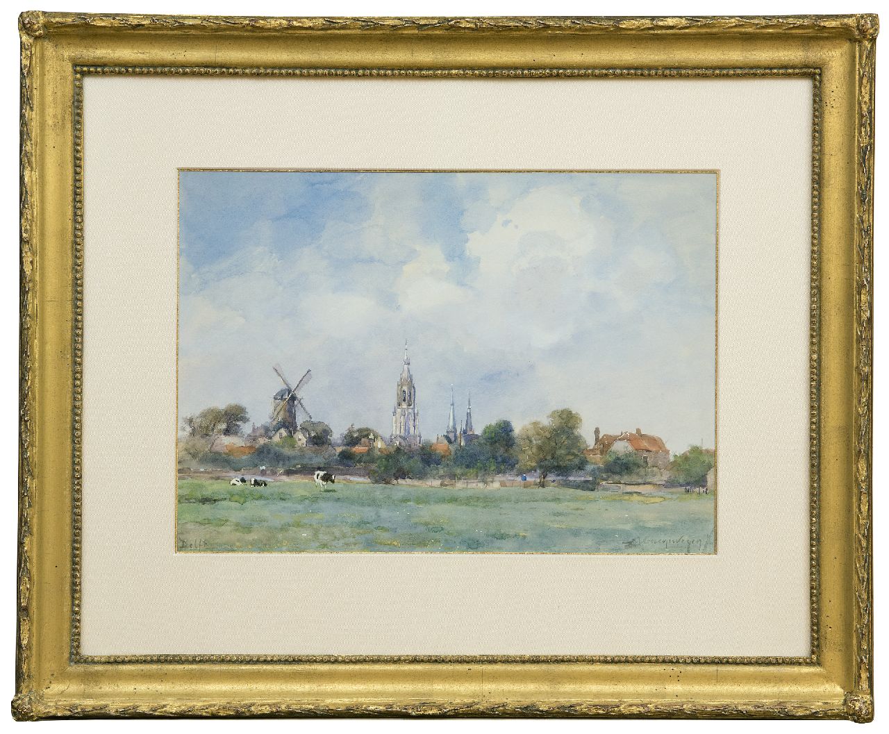 Groenewegen A.J. | Adrianus Johannes Groenewegen, Gezicht op Delft met de Nieuwe Kerk, aquarel op papier 24,5 x 34,5 cm, gesigneerd rechtsonder Groenewegen A.J. | Adrianus Johannes Groenewegen, Gezicht op Delft met de Nieuwe Kerk, aquarel op papier 24,5 x 34,5 cm, gesigneerd rechtsonder