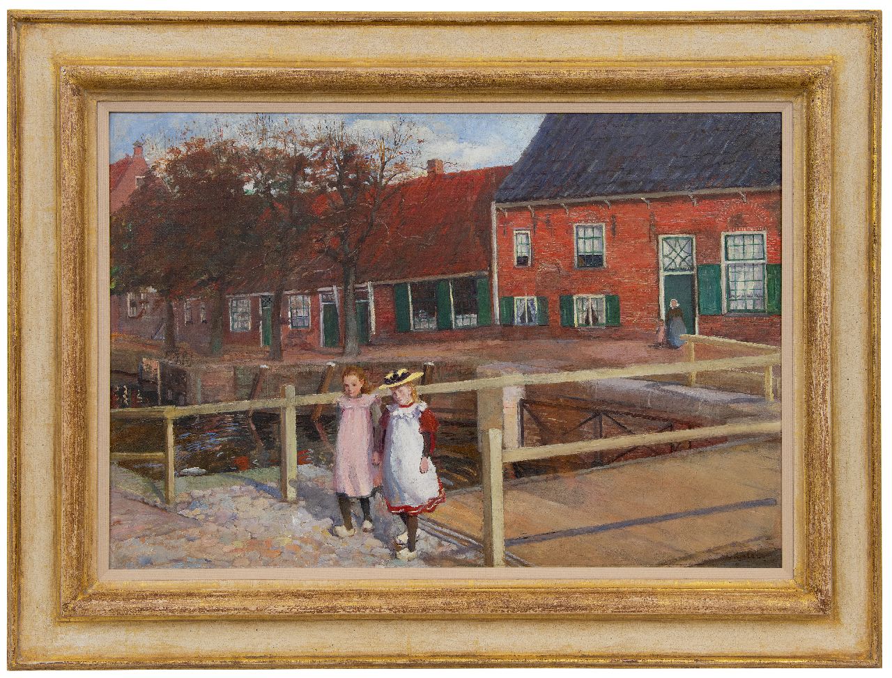 Koster J.P.C.A. | Johanna Petronella Catharina Antoinetta 'Jo' Koster, Twee meisjes bij de stadsgracht in Hasselt, olieverf op doek 49,3 x 72,1 cm, gesigneerd rechtsonder en te dateren ca. 1901 Koster J.P.C.A. | Johanna Petronella Catharina Antoinetta 'Jo' Koster, Twee meisjes bij de stadsgracht in Hasselt, olieverf op doek 49,3 x 72,1 cm, gesigneerd rechtsonder en te dateren ca. 1901