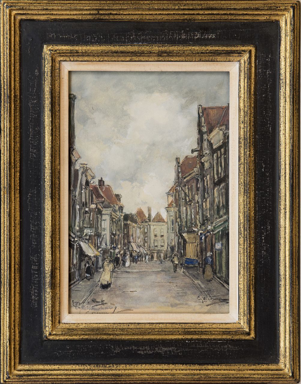Heuff H.D. | 'Herman' Davinus Heuff, De Gasthuisstraat, Gorinchem, aquarel en gouache op papier 20,5 x 14,0 cm, gesigneerd linksonder Heuff H.D. | 'Herman' Davinus Heuff, De Gasthuisstraat, Gorinchem, aquarel en gouache op papier 20,5 x 14,0 cm, gesigneerd linksonder