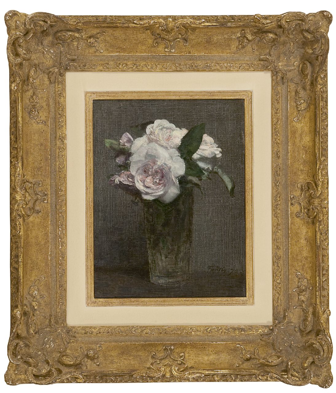 Fantin-Latour I.H.J.T. | Ignace 'Henri' Jean Théodore Fantin-Latour, Rozen in recht glas, olieverf op doek 28,3 x 21,8 cm, gesigneerd rechtsonder en gedateerd '72 Fantin-Latour I.H.J.T. | Ignace 'Henri' Jean Théodore Fantin-Latour, Rozen in recht glas, olieverf op doek 28,3 x 21,8 cm, gesigneerd rechtsonder en gedateerd '72