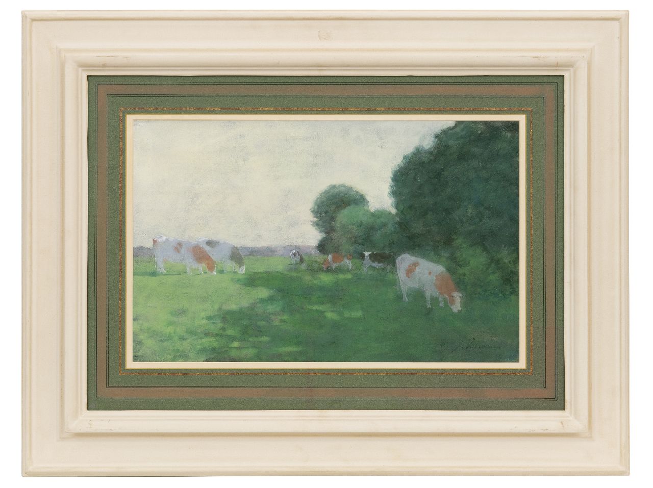 Voerman sr. J. | Jan Voerman sr. | Aquarellen en tekeningen te koop aangeboden | Grazend IJsselvee, aquarel op papier 30,0 x 47,7 cm, gesigneerd rechtsonder Voerman sr. J. | Jan Voerman sr. | Aquarellen en tekeningen te koop aangeboden | Grazend IJsselvee, aquarel op papier 30,0 x 47,7 cm, gesigneerd rechtsonder