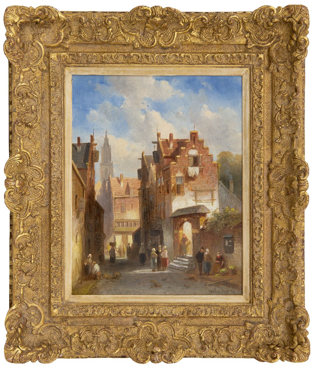 Leickert C.H.J.  | 'Charles' Henri Joseph Leickert | Schilderijen te koop aangeboden | Marktdag in een Hollands stadje, olieverf op paneel 27,0 x 21,2 cm, gesigneerd rechtsonder