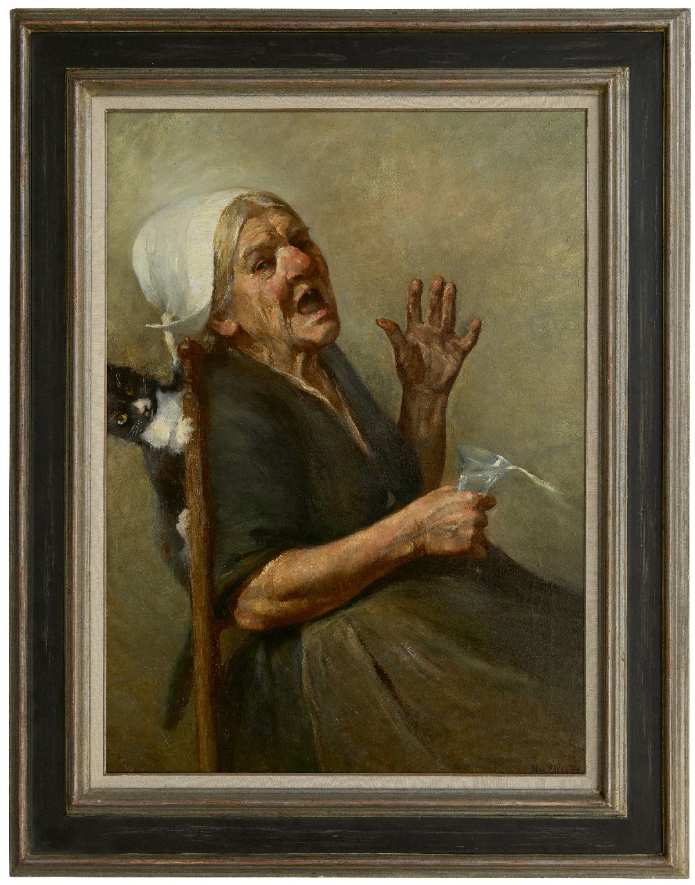 Alandt M.A. | Max Alexander Alandt | Schilderijen te koop aangeboden | Au! Verrast door de kat, olieverf op doek 81,5 x 62,5 cm, gesigneerd rechtsonder Alandt M.A. | Max Alexander Alandt | Schilderijen te koop aangeboden | Au! Verrast door de kat, olieverf op doek 81,5 x 62,5 cm, gesigneerd rechtsonder