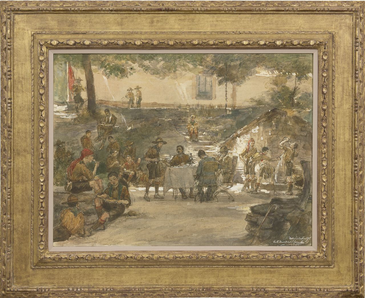 Bueno de Mesquita D.A. | David Abraham Bueno de Mesquita | Aquarellen en tekeningen te koop aangeboden | Padvinderskamp bij het Escorial, Spanje, zwart krijt en aquarel op papier 47,5 x 63,0 cm, gesigneerd rechtsonder en gedateerd 'Escorial' Aug 1915 Bueno de Mesquita D.A. | David Abraham Bueno de Mesquita | Aquarellen en tekeningen te koop aangeboden | Padvinderskamp bij het Escorial, Spanje, zwart krijt en aquarel op papier 47,5 x 63,0 cm, gesigneerd rechtsonder en gedateerd 'Escorial' Aug 1915