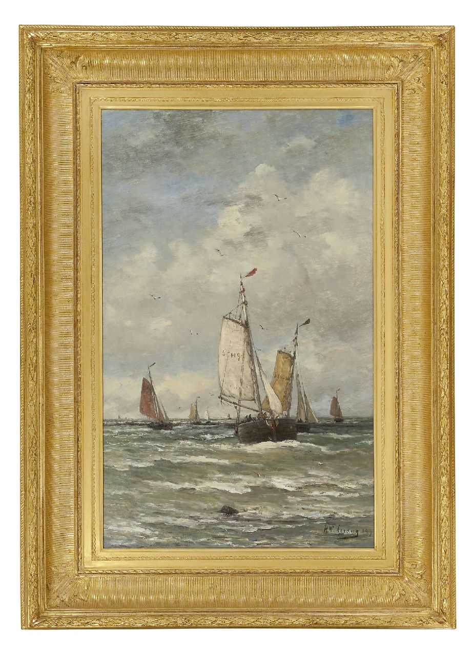 Mesdag H.W. | Hendrik Willem Mesdag, Bomschuiten op zee, olieverf op doek 78,2 x 48,2 cm, gesigneerd rechtsonder en gedateerd 1899 Mesdag H.W. | Hendrik Willem Mesdag, Bomschuiten op zee, olieverf op doek 78,2 x 48,2 cm, gesigneerd rechtsonder en gedateerd 1899